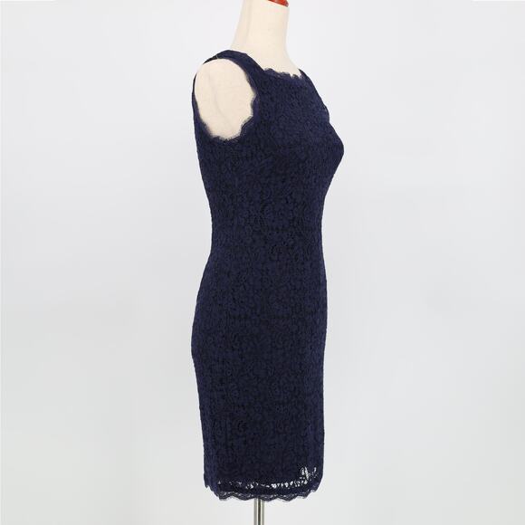 Adrianna Papell Women Navy Laced Sleeveless Shift Cocktail Mini Dress Size US 2 - Picture 3 of 5